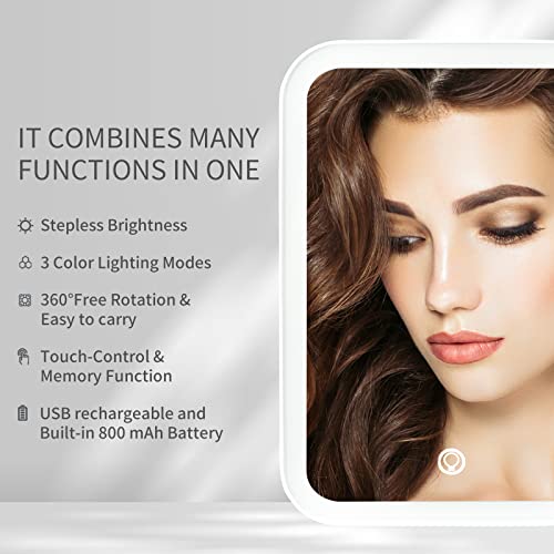 Nicesail Makeup Mirror With Light For Travel, Folding Mirror With 3 Color Lighting Adjustable Brightness,Table Mirror Of 360 Rotation Stand,Non Reversing Mirror (No Magnification, Blue) #TOP6