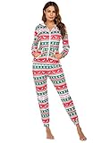 Ekouaer Onesies Thermal Underwears Christmas Union Jumpsuit One Piece Base Layers Hooded Sweatshirt Sleepwear for Women
