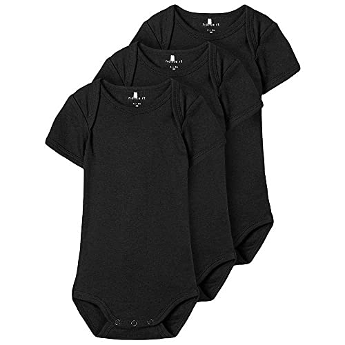 NAME IT Unisex Baby NBNBODY 3P SS SOLID 2 NOOS Strampler, Schwarz (Black...