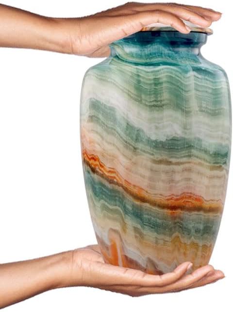 Memorial Cremation Urns for Human Ashes | Handcrafted Large Burial Marble Finish Adult Cremation Urn, Funeral Decorative Urns for Female & Male | 200 lbs with Velvet Bag (Blue Marsh) - Image 8