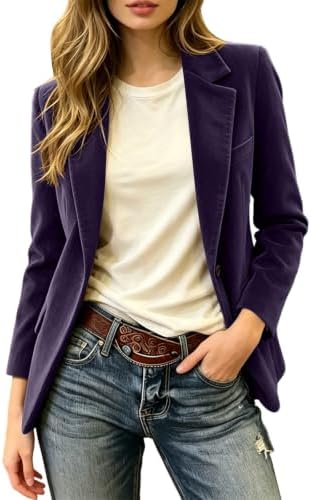 Blazer Damen Elegant Cord Anzugjacke Business Revers Cordjacke Longblazer | Ubergangs Blazer, Langarm Herbstjacke, Einfarbig, Vintage, Damenblazer, Frauenanzug mit Taschen, Casual