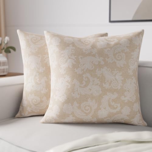 Image of Encasa XO Chambray Cotton Floral Cushion Covers | Red (Set of 2) I 16 inchx16 inch (40x40 cm) I Covers Only, No Insert I Decorative Floral Square Pillowcase I Machine Washable