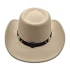 Willheoy Cowboy Hat for Women Western Hat for Men Cowboy Felt Hat Adjustable Outdoor with Shapeable Brim Beige #3
