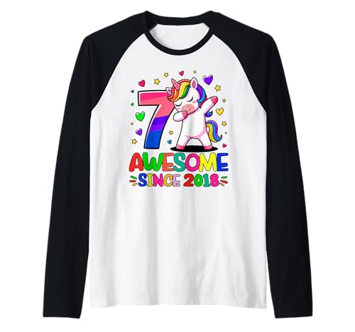 Regalos de unicornio para niñas, fiesta de 7 cumpleaños para niñas de 7 años Camiseta Manga Raglan