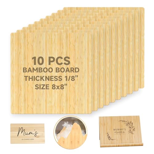 Creality Selected Natural Bamboo Board 1/8'', 8 * 8 Unfinished Wood Pieces, 10Pcs Plywood for CNC Cutting, A/B Grade Basswood Plywood Laser Cutting & Engraving