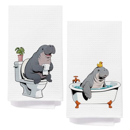 AQYIP Manatee Gifts Hand Towels for Bathroom, Kids Bathroom Decor, Funny Ocean Animal Manatee Decorative Hand Towels for Washroom Restroom, 16x24 Inch Set of 2