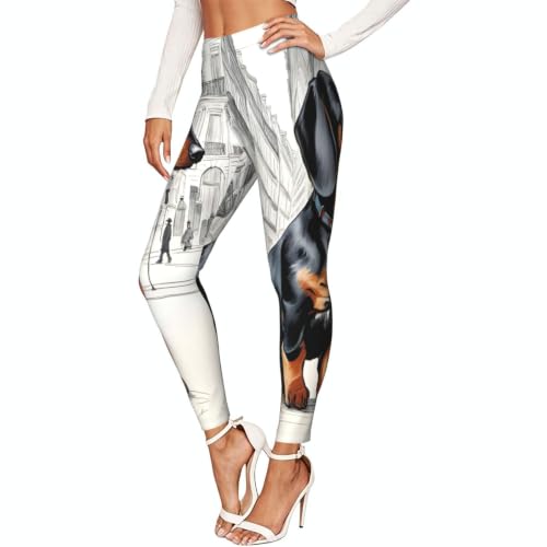 Leggings elásticos de mujer para paseos con estampado de perro salchicha