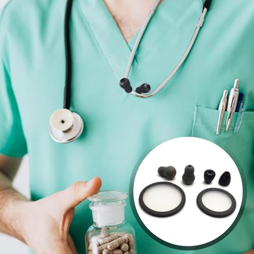 CHENNAN Ersatz Zubehör Für Stethoskope, 1 Satz Stethoskop-Zubehörset, 4 Stück Silikon Stethoskop Ohrstöpsel Und 2 Stück Stethoskop Ersatzteile Ersatzmembranen Membran Stethoskop ZubehSchwarze