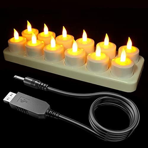 SoulBay 12pcs Rechargeable LED Tea Lights Candles with Charging Station