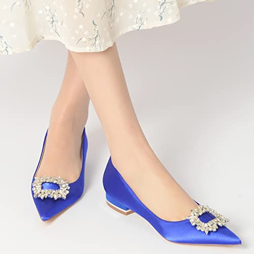 Pointed Toe Wedding Flats for the Bride Rhinestones Satin Bridal Flats Slip on Prom Evening Party Dress Shoes2