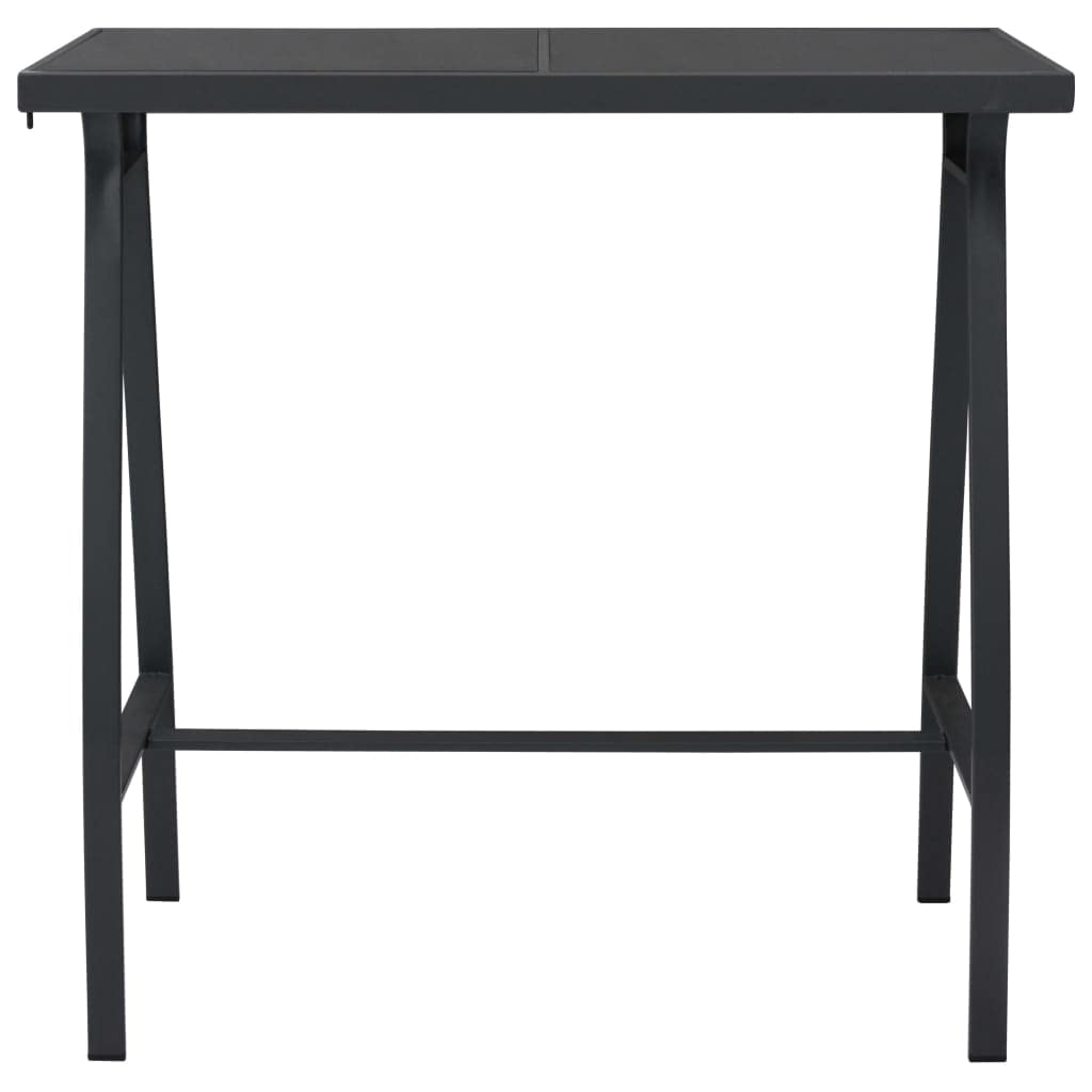 Mesa de jardín negra con cristal templado, 110 x 60 x 110 cm, estructura de acero resistente a la intemperie, para balcón, terraza, mesa auxiliar, mesa auxiliar pequeña, muebles de terraza