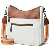 Shrrie Bolsos bandolera para mujer, modernos bolsos de piel vegana, tipo hobo con correa desmontable para ir de compras y viajar, Beige y marrón