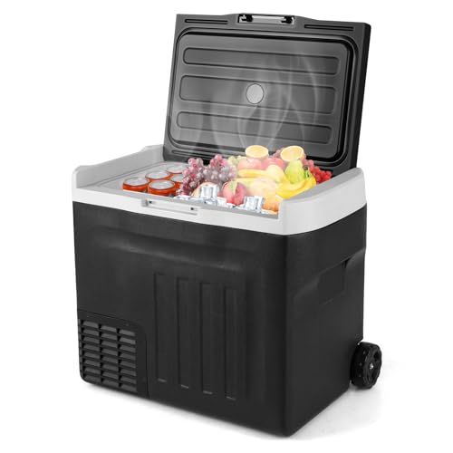 COSTWAY Portable Car Refrigerator, 42-quart Car Fridge with Adjustable Range -4℉~68℉, 12/24V DC 100-240V AC Electric Cooler Freezer with Divider for Camping, RV, Travel, Fishing, Home, Black