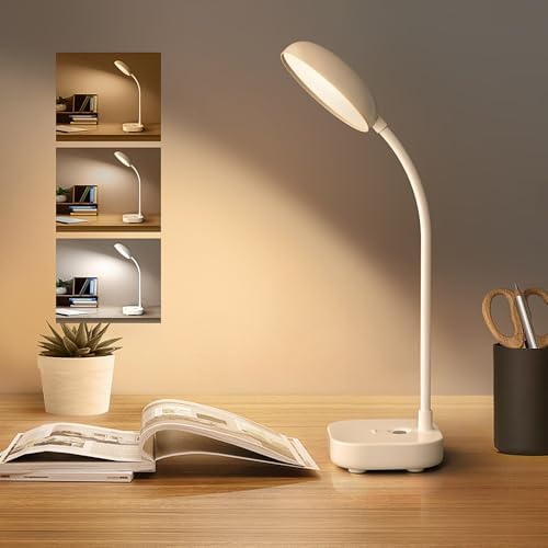 Small desk lamps for small,Rechargeable battery powered,3 light colors White,Warm,WarmWhite,eye protection light,10 Adjustable brightness,400 lumens,Gooseneck hose,Table lamp For home office,Bedroom