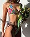 MIYOUJ Women Halter String Bikini Set Sexy Thong Cheeky Two Piece Swimsuits Solid Color Bathing Swimwear (Flower5,Large)