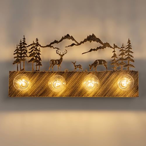 Image of TOCHIC Rustic Bathroom Vanity Light Over Mirror, 4 Lights Farmhouse Light Fixtures for Makeup Shaving, Dimmable Western Deer Sconces Wall Lighting for Mirror Cabinets, Powder Room, 24 inch L