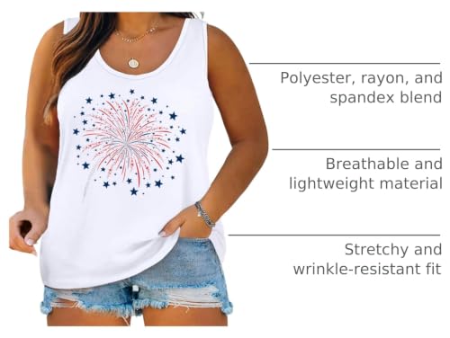 Image of Ithalt Plus Size 4th of July Tops for Women American Flag Tank Tops USA Patriotic Shirts Red White and Blue Sleeveless