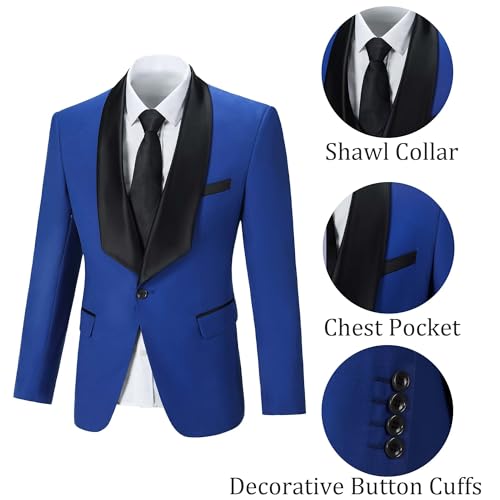 Mens 3 Piece Slim Fit Suit Shawl Collar Tuxedo Suits One Button Blazer Wedding Dinner Prom Party Jacket Vest Pants4