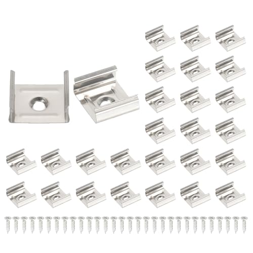 Image of PATIKIL LED Strip Clips, 30pcs Stainless Steel Mounting Brackets Fixing Clip Clamp Support Holder with Screws for 19mm to 20mm LED Strip Lighting Cable
