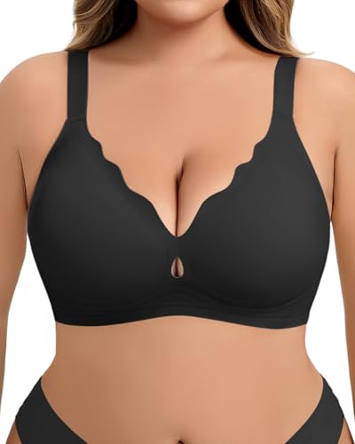 LIIJOO Seamless Wireless Bras for Women with Jelly Support Scalloped Edge Plus Size Bras for Women Invisible Comfort Jelly Bra, Pink, 6XL