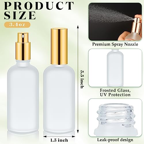 20 Pieces Frosted Glass Spray Bottles 3.4 Oz Empty Perfume Atomizer Refillable Spray Mister Reusable Small Clear Fine Mist Sprayer Pump For Travel Body (Gold) #TOP1