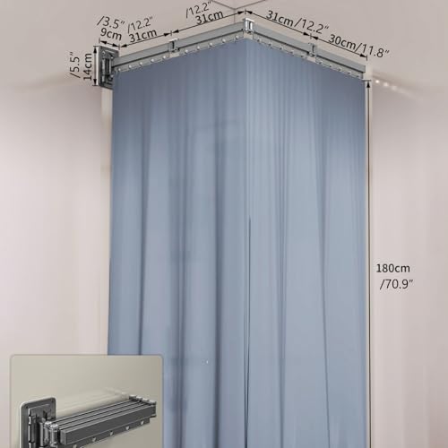 Tringle à rideau de douche d'angle en aluminium pliable 4 plis