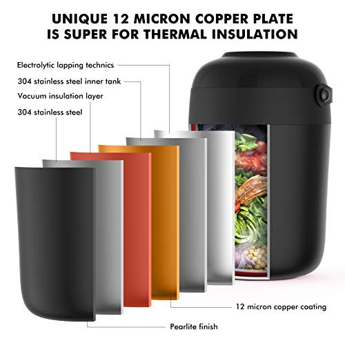 Dacool Kids Thermos With Handle For Hot Cold Food Insulated Food Jar Food Thermos For Lunch Hot Soup Leakproof Stainless Steel With Spoon Keep Food Warm Thermal Container For School Camping Dark-Black #TOP5