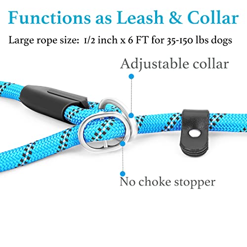Iyoshop 6 Ft Durable Slip Lead Dog Leash With Zipper Pouch, Padded Handle And Highly Reflective Threads, Dog Training Leash, (Medium/Large, 18~120 Lbs., Blue) #TOP4