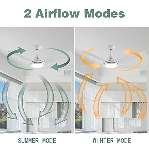 Newday 48-In Ceiling Fan With Lights And Remote, White Ceiling Fan With 4 Reversible Blades, Quit Motor, 3 Speed, Modern Adjustable Color Temperature For Indoor Outdoor #TOP2