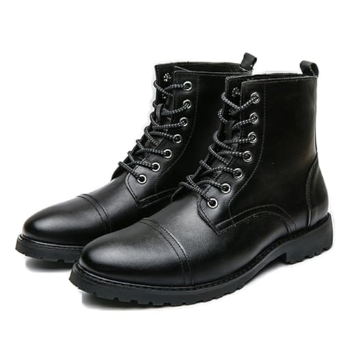 ENWIND Punta Redonda Botas De Combate Militar para Hombres Cordones Botines De Moto Botas Oxford,Negro,38 EU