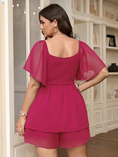 SCOMCHIC Plus Size Rompers Swiss Dot Jumpsuit with Pockets — view 5