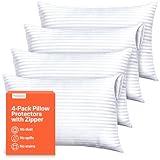 Ultra Soft Pillow Protectors with Zipper Queen Size - Set of 4 Breathable Pillow Covers - 100% Protection Against Stains, Dust & Dirt - Machine Washable (Dark White)