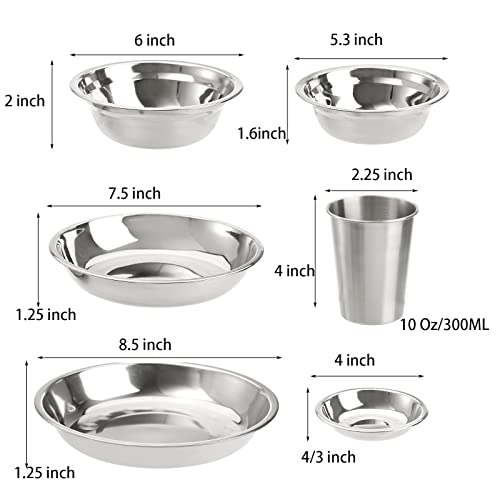 TOPZEA Set of 26 Stainless Steel Camping Plates and Bowls, Camping Mess Kits Camping Dish Set Tableware Includes Plates, Bowl - Image 2
