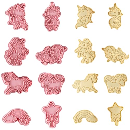 Moldes de bolachas de unicórnio, 8 peças cortador de bolachas unicórnio, cortador de bolachas para crianças, moldes para bolachas 3D unicórnio, cortador de bolachas, para crianças casa DIY bolachas