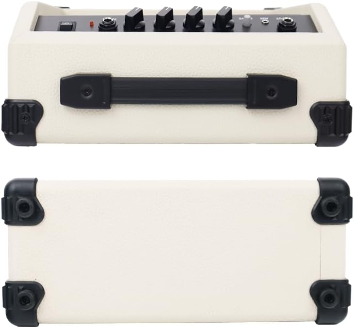 Electric Guitar Amplifier 20W Cream Color Portable Smart amp 6.5'' Speaker 6.5mm Input 3.5mm aux Drive gain bass Treble Volume and Headphone Jack Practice amp