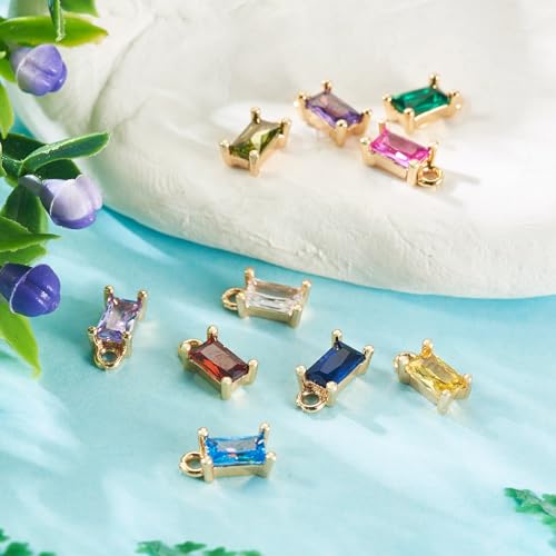 Spritewelry 10Pcs Real 18K Gold Plated Rectangle Rhinestone Charm Pendants Birthstone Charms Cubic Zirconia Gold Earring Charms with Jump Ring for Jewelry Making DIY Craft - Image 4