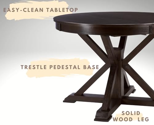 chairus 42-54 Inches Extendable Dining Table for 4-6 People, Oval Shape/Round Kitchen Table with Trestle Pedestal Base, Wooden Circle Table for Kitchen, Dining Room, Restaurant, Brown