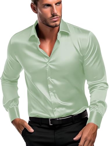 Image of IndoPrimo Men's Satin Shirt with Spread Collar Neck Line Solid Pattern Full Sleeves Regular Fit Western Style and Standard Length