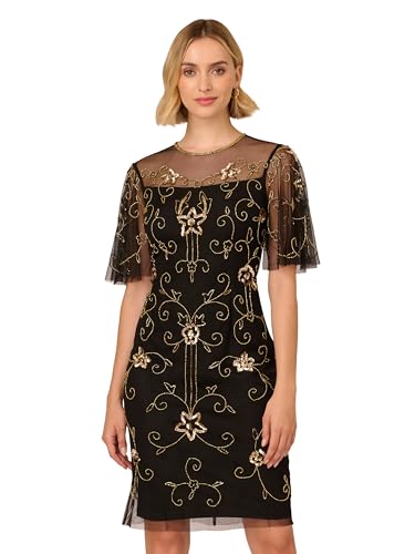Adrianna Papell Women's Beaded Illusion Neck Dress