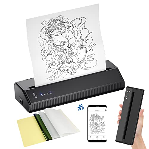 BIOMASER Wireless Tattoo Stencil Printer Tattoo Transfer Machine Portable Bluetooth Thermal Printer Suit for iOS＆Android Phone with Tattoo Thermal Transfer Paper
