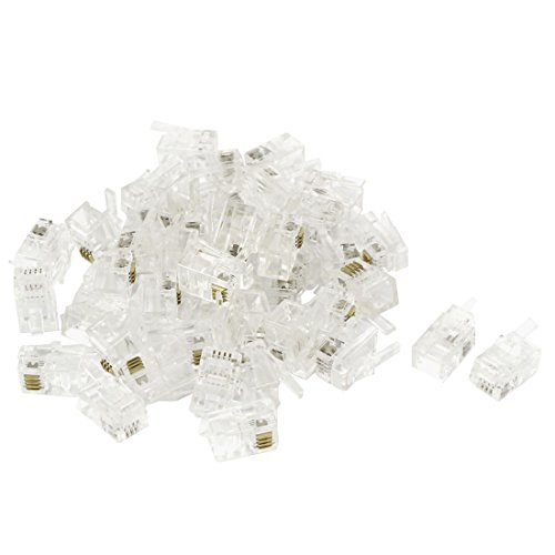 uxcell 40 Pcs Phone Modular Plug, Household RJ9 4P4C Telephone Cable End Phone Adapter Connector, Standard Jack for Telephone Handset Flat Stranded Cable Wire, Clear