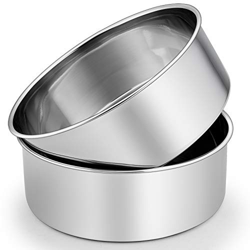 P&P CHEF 8 Inch Cake Pans Set, Round Baking Pan Stainless Steel Layer Birthday Wedding Cake Oven Pans, Non Toxic & Heavy Duty, Deep Side & Mirror Finish, Dishwasher Safe, (2Pcs) by P&P CHEF - Used condition - US$16.81