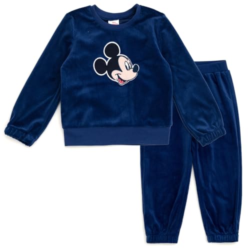 Image of Disney Junior Lightweight Ribbed Velour Sweatshirt and Jogger Pants Outfit Set Infant to Big Kid Sizes (12 Months - 14-16)