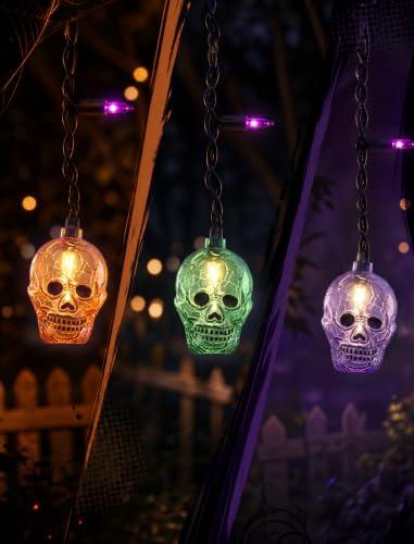 SUNSGNE 7FT 50 Count LED Halloween Skull Curtain Lights, Plug-in $13.22 AC - image 9