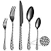 BEWOS Set di posate 30 pezzi in acciaio inox satinato nero opaco, set di posate con coltello, forchetta, cucchiaio, servizio per 6 persone, lavabile in lavastoviglie