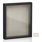 SONGMICS 8x10 Shadow Box Frame, Deep Box Frame with Top Slot and Push Pins, Picture Display Case, Linen Fabric Backing for DIY Craft, Glass Front, Gift Idea, Black URPF007B01