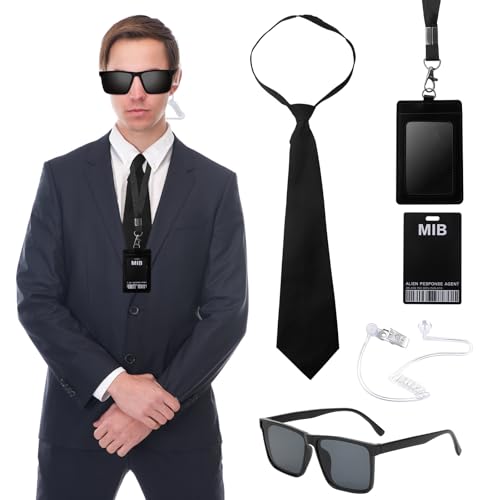 DAWRIS 6 accesorios de disfraz de agente, juego de disfraz de servicio secreto, accesorios de disfraz de espía, kit de disfraces, fiesta de disfraces de cosplay para adultos, lentes de sol negros,