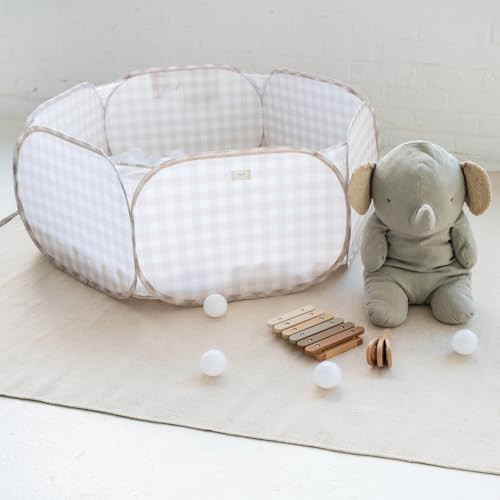 3 Sprouts Kids Ball Pit – Pop-Up Indoor Outdoor Ball Pits for Toddlers Playpen Playhouse – Large Foldable Ballpit - Active Play for Baby Babies Infants Girls Boys (Balls Not Included) - Gingham Beige
