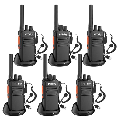 FR1 Two Way Radios Long Range Walkie Talkies for Adults 16 Channel Handheld 2 Way Radio Rechargeable VOX Hands-Free with Type-C Charger Earpieces for Warehouse (6 Pack)