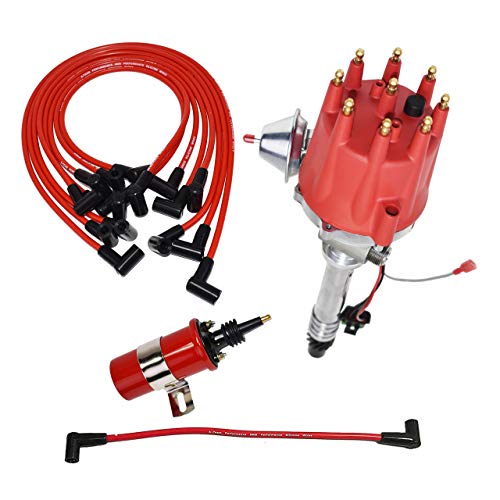 A-Team Performance Pro Series R2R Distributor, 8.0Mm Over The Valve Cover Spark Plug Wires, & 45K Volt Coil Compatible With Chevy Corvette Sbc 262 283 302 305 307 327 350 383 400 Red #TOP12